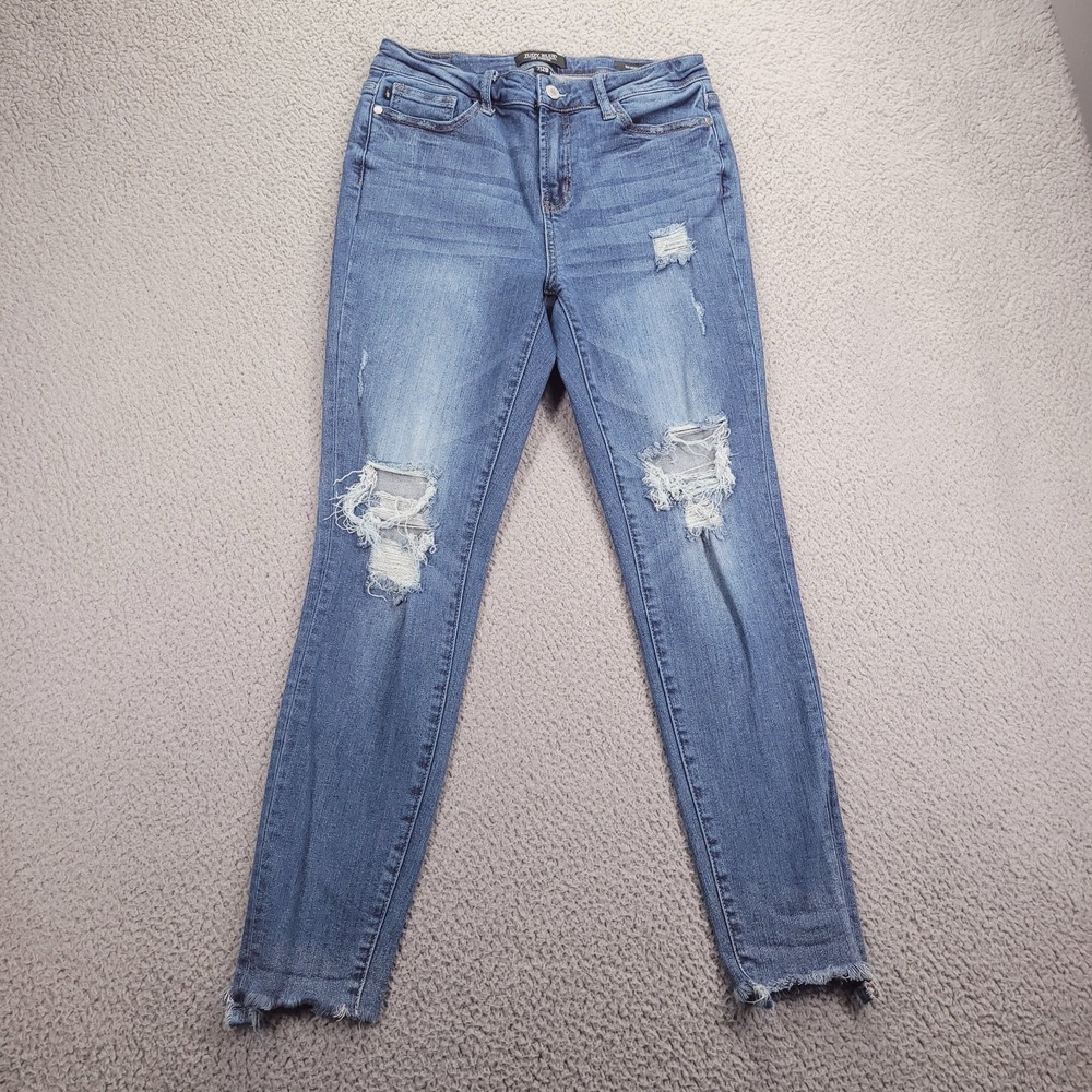 JUDY BLUE Jeans Womens Size 7/28 Skinny Fit Distressed Frayed Hem Stretch Denim